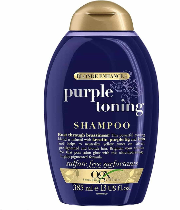 شامپو ضد زردی او جی ایکس OGX مدل Purple Toning حجم 385 میلیلیتر | کاهش زردی موهای رنگشده و دکلره | اصل از گلاموناشاپ با ضمانت اصالت کالا