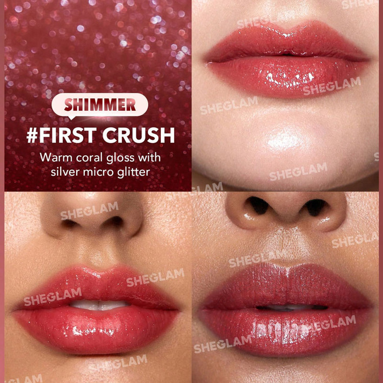 لیپ پلامپر لب شیگلم Sheglam مدل Pout-Perfect Shimmer رنگ First Crush | براق، حجمدهنده و مرطوبکننده لب | اصل از گلاموناشاپ با ضمانت اصالت کالا