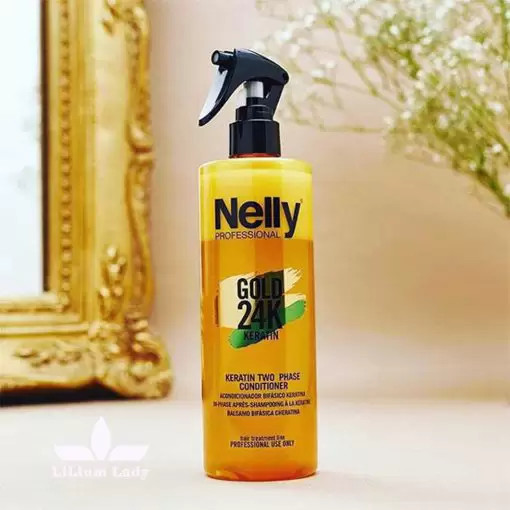 اسپری دو فاز ترمیمکننده و محافظ حرارت کراتین گلد نلی (NELLY) | آبرسان و تقویتکننده مو | حجم 400 میل | اصل از گلاموناشاپ با ضمانت اصالت کالا
