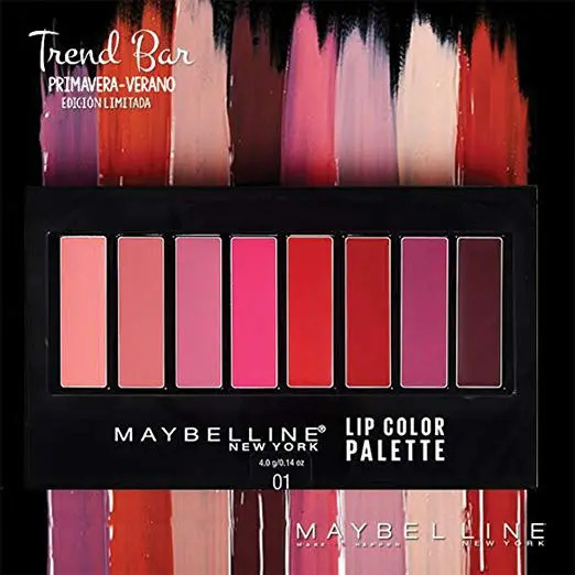 پالت رژ لب 8 رنگ میبلین MAYBELLINE کد 01 | رنگهای متنوع و حرفهای | بافت کرمی، نرم و ماندگار | اصل از گلاموناشاپ با ضمانت اصالت کالا