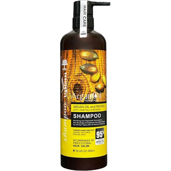 شامپو ضد ریزش لایتنس Lightness Argan & Protein | تقویت‌کننده و بدون سولفات حاوی آرگان | حجم 900 میل | گلاموناشاپ