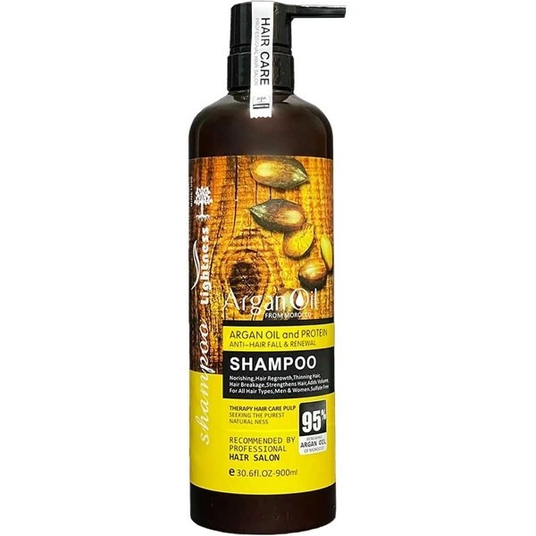 شامپو ضد ریزش لایتنس Lightness Argan & Protein | تقویتکننده و بدون سولفات حاوی آرگان | حجم 900 میل | گلاموناشاپ