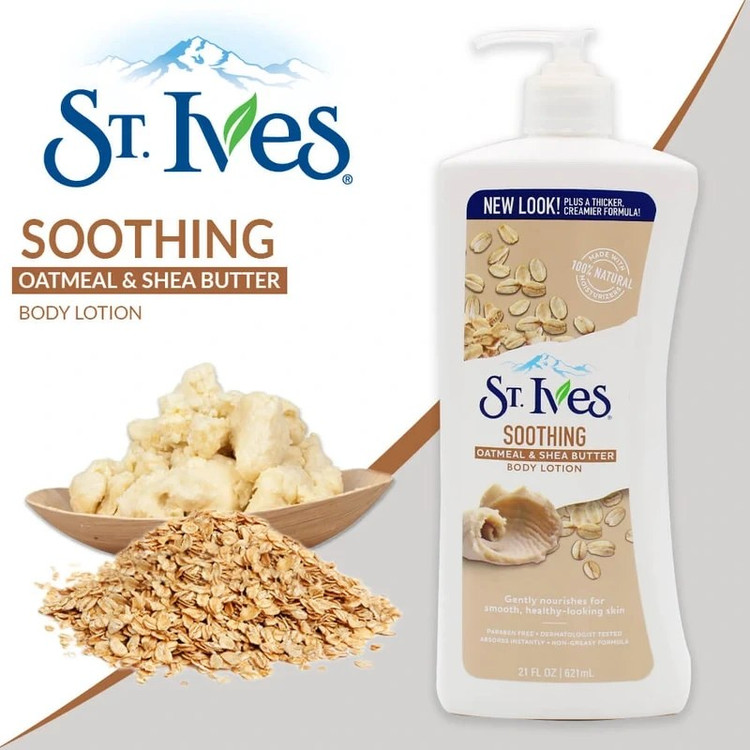 لوسیون بدن سنت ایوز St. Ives Oatmeal & Shea Butter | مرطوبکننده قوی و تسکیندهنده پوست خشک | حجم 621 میل | گلاموناشاپ