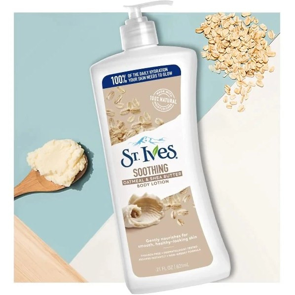 لوسیون بدن سنت ایوز St. Ives Oatmeal & Shea Butter | مرطوبکننده قوی و تسکیندهنده پوست خشک | حجم 621 میل | گلاموناشاپ