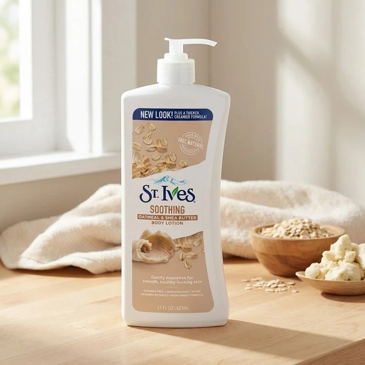 لوسیون بدن سنت ایوز St. Ives Oatmeal & Shea Butter | مرطوبکننده قوی و تسکیندهنده پوست خشک | حجم 621 میل | گلاموناشاپ