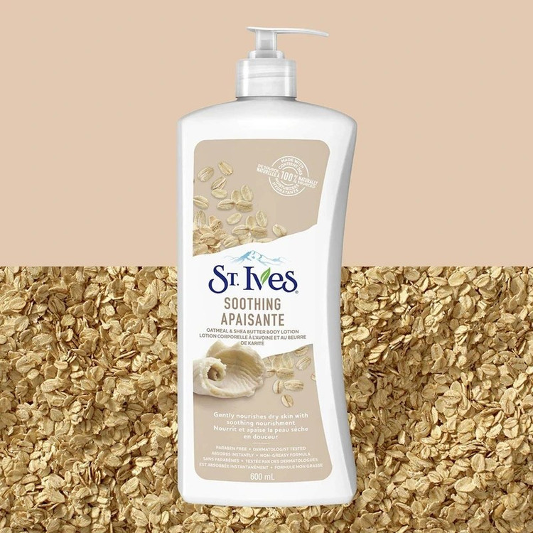لوسیون بدن سنت ایوز St. Ives Oatmeal & Shea Butter | مرطوبکننده قوی و تسکیندهنده پوست خشک | حجم 621 میل | گلاموناشاپ