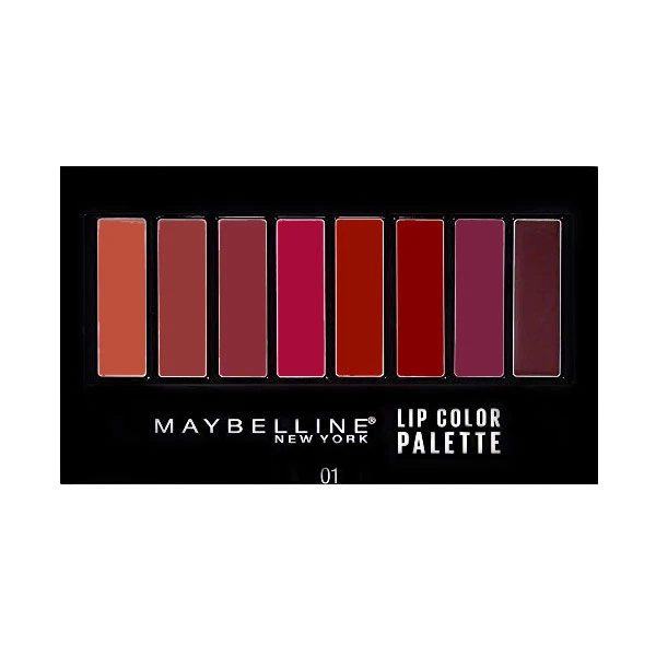 پالت رژ لب 8 رنگ میبلین MAYBELLINE کد 01 | رنگ‌های متنوع و حرفه‌ای | بافت کرمی، نرم و ماندگار | اصل از گلاموناشاپ با ضمانت اصالت کالا