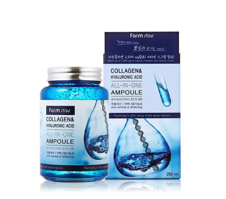 آمپول آبرسان کلاژن و هیالورونیک اسید فارم استی ۲۵۰ میلیلیتر | Farmstay Collagen & Hyaluronic Acid All-In-One Ampoule اصل از گلاموناشاپ