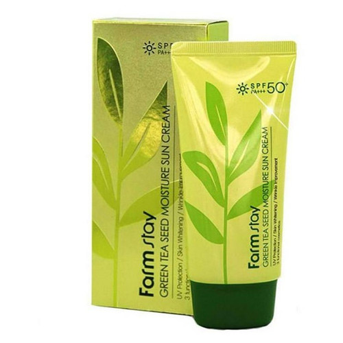 کرم ضد آفتاب چای سبز فارم استی اصل SPF50+ | Farm Stay Green Tea Seed Moisture Sun Cream | گلاموناشاپ