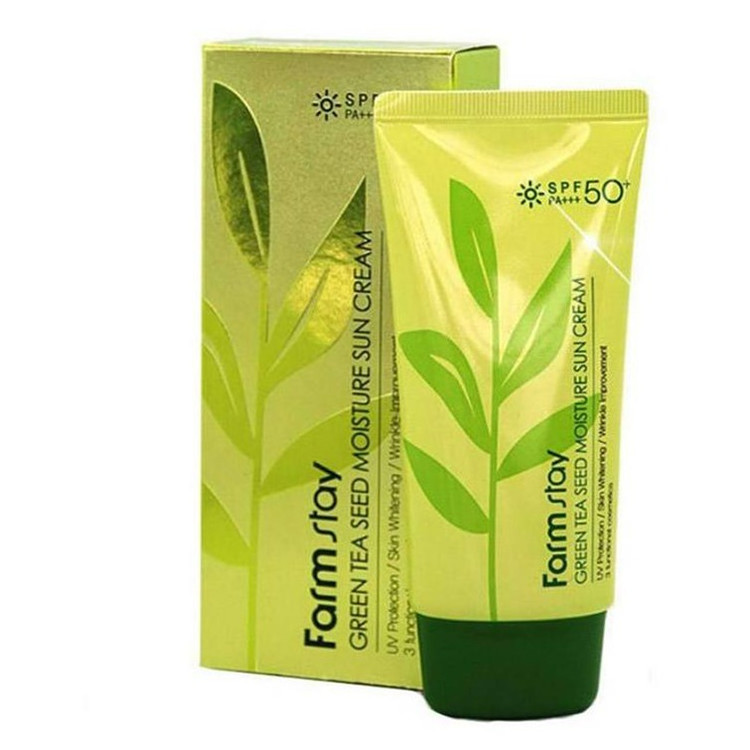 کرم ضد آفتاب چای سبز فارم استی اصل SPF50+ | Farm Stay Green Tea Seed Moisture Sun Cream | گلاموناشاپ