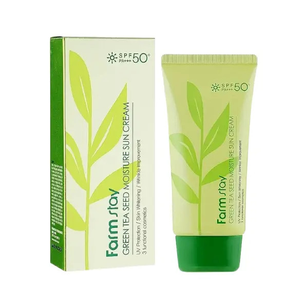 کرم ضد آفتاب چای سبز فارم استی اصل SPF50+ | Farm Stay Green Tea Seed Moisture Sun Cream | گلاموناشاپ