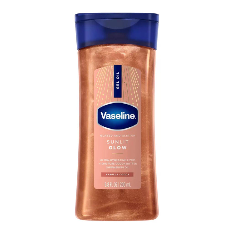 ژل روغن براقکننده بدن وازلین مدل Golden Hour Glow Vanilla Cocoa حجم ۲۰۰ میلیلیتر اصل | گلاموناشاپ