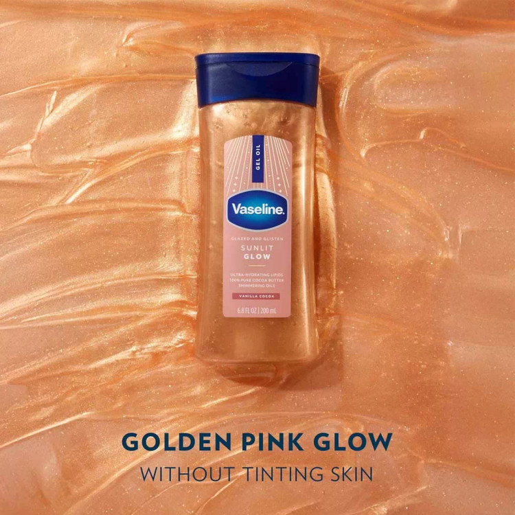 ژل روغن براقکننده بدن وازلین مدل Golden Hour Glow Vanilla Cocoa حجم ۲۰۰ میلیلیتر اصل | گلاموناشاپ
